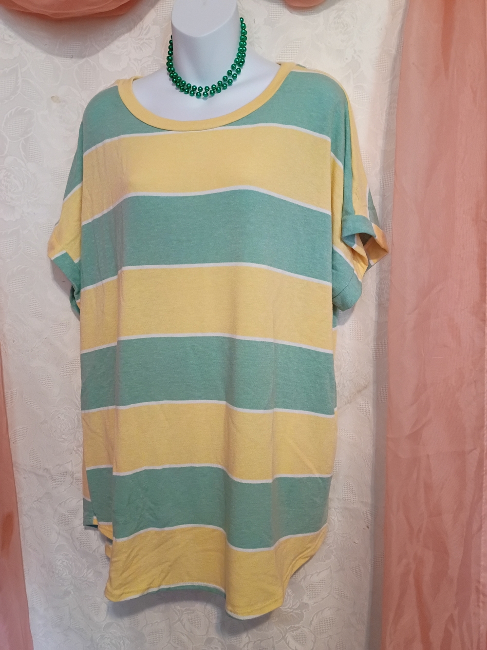 🛍️ BUNDLE ONLY🛍️Active Pro Relaxed Scoop Neck Tunic in Yellow and Mint Stripes